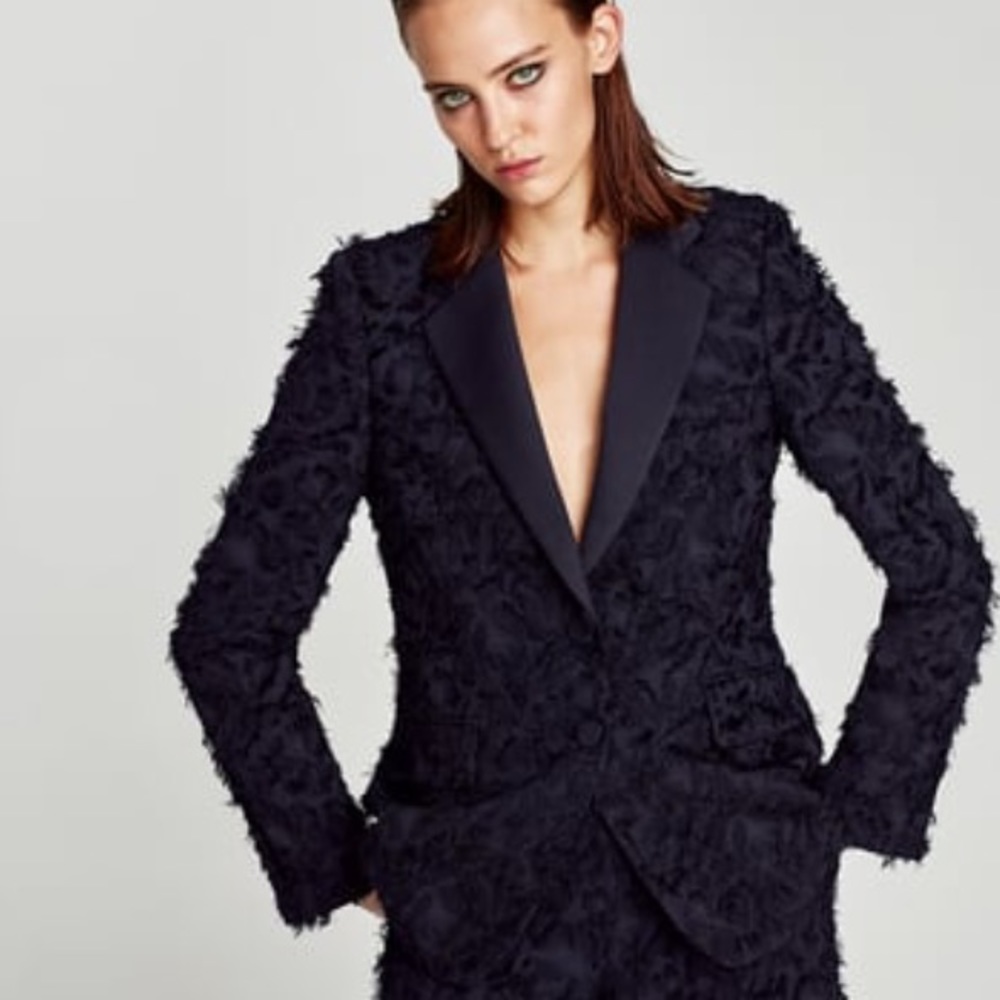 Zara dark blue fringe jacket, new with tags
